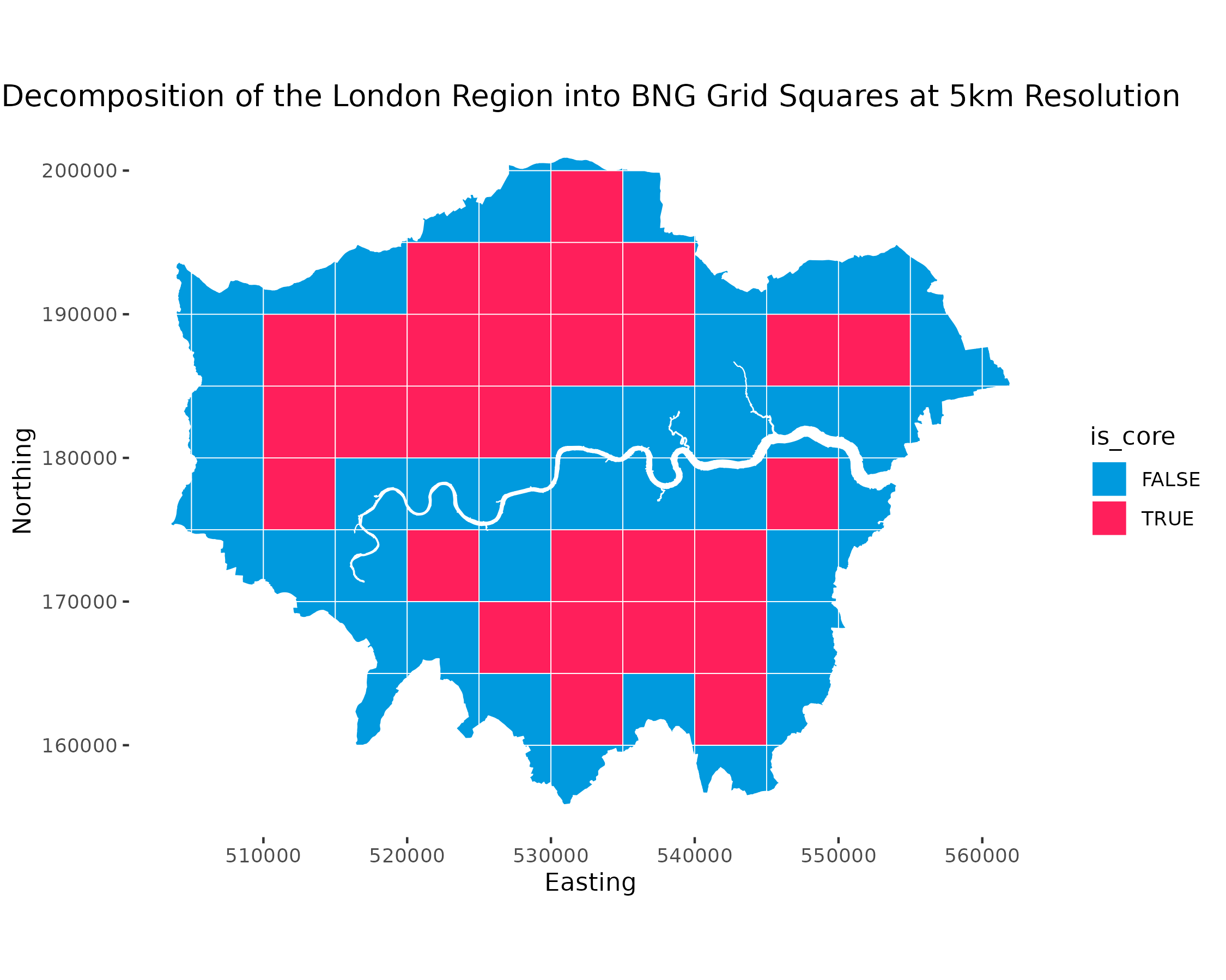 Decomposition of the London Region into BNG Grid Squares at 5km Resolution